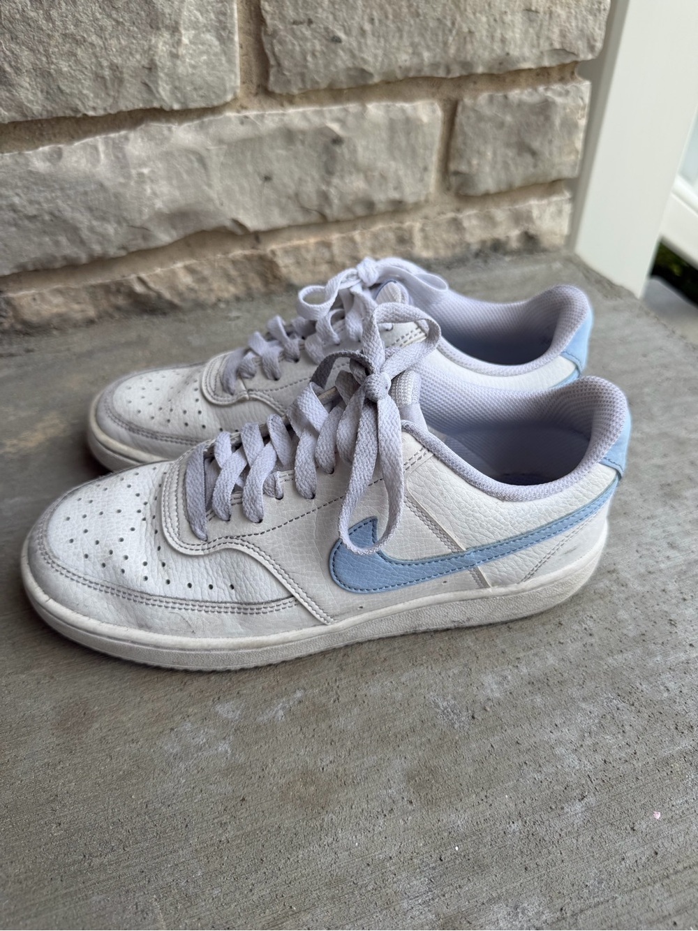 Nike Kids White Sneakers with Light Blue Swoosh